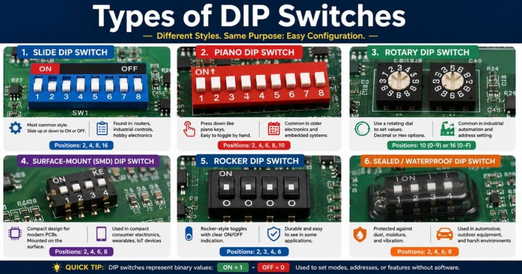 What Is a DIP Switch? A Beginner's Visual Guide 3 Types of DIP Switches